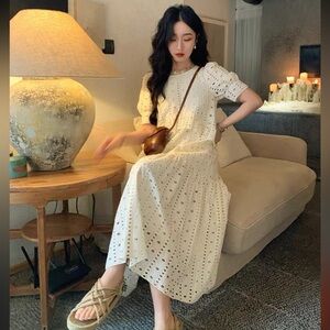 Elegant White Eyelet Dress